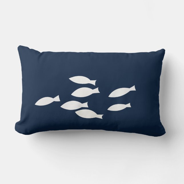 Marine Bleu Jauge Nautique Oreiller Blanc Poisson (Recto)