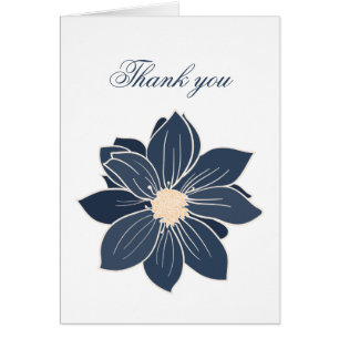 Marine Bleu Jaune Floral Carte de remerciements mo