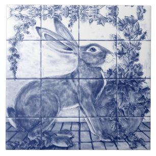 Marine bleu lapin blanc lièvre céramique carreau
