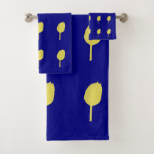 Marine bleu or or jaune jaune floral Tulip Motifs