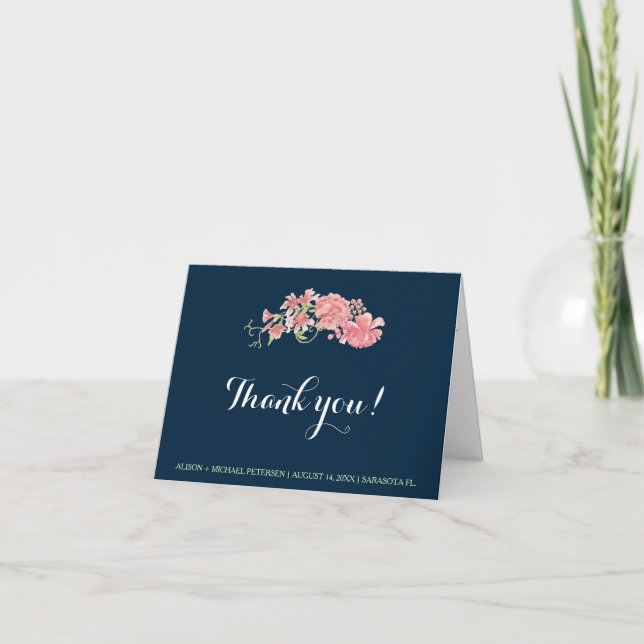 Marine bleu pâturage peoney mariage éditable merci (Devant)