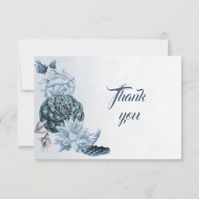 marine bleu poussiéreux fleurs carte de remercieme (Devant)