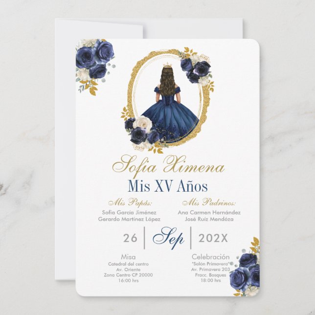 Marine bleu Quinceanera Invitation (Devant)
