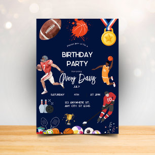 Marine bleu sport garçons Anniversaire Invitation
