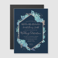 Marine Bleu Succulents Faire-part de mariage magné