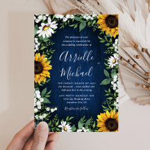 Marine Bleu Tournesol Rustique Mariage Invitations