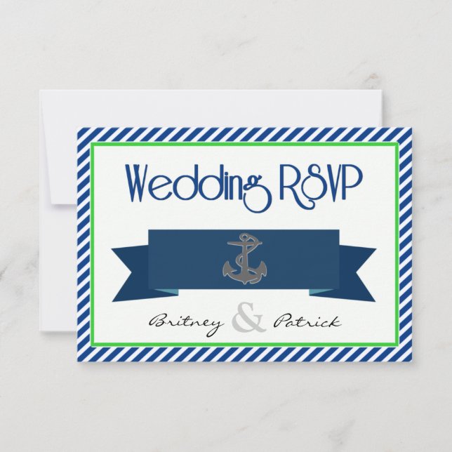 Marine Bleu Vert Blanc Nautique Mariage Cartes RSV (Devant)
