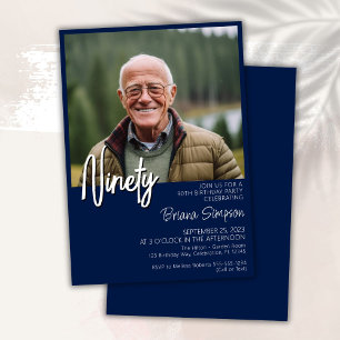 Marine Blue 90th Birthday Photo Invitation