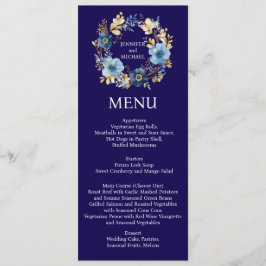 Marine Blue and Gold Floral Menu Mariage Menu