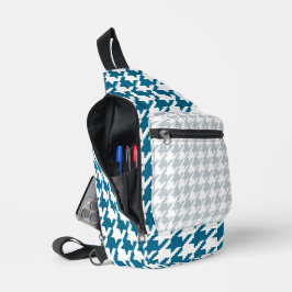 MARINE BLUE AND PALE GRAY HERRINGBONE PATTER CROSSBODY BAG