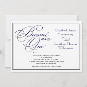 Marine Blue Calligraphie Faire-part de mariage chr