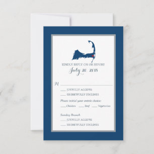 Marine Blue Cape Cod avec coeur Menu Mariage RSV