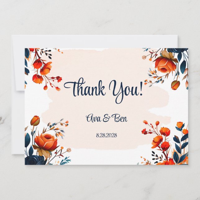 Marine Blue et Orange Mariage Merci Cartes (Devant)