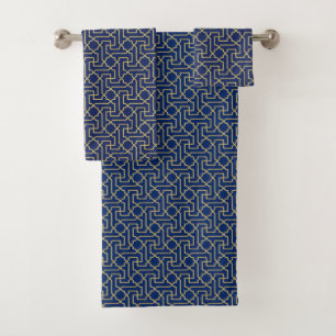 Marine Blue & Faux Gold Motif de mosaïque marocain