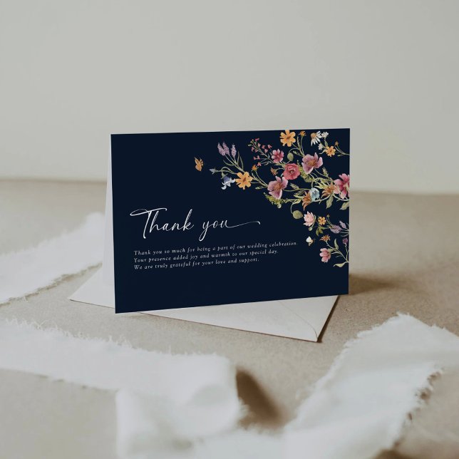 Marine Blue Fleurs sauvages Mariage plat Merci Car (Créateur téléchargé)