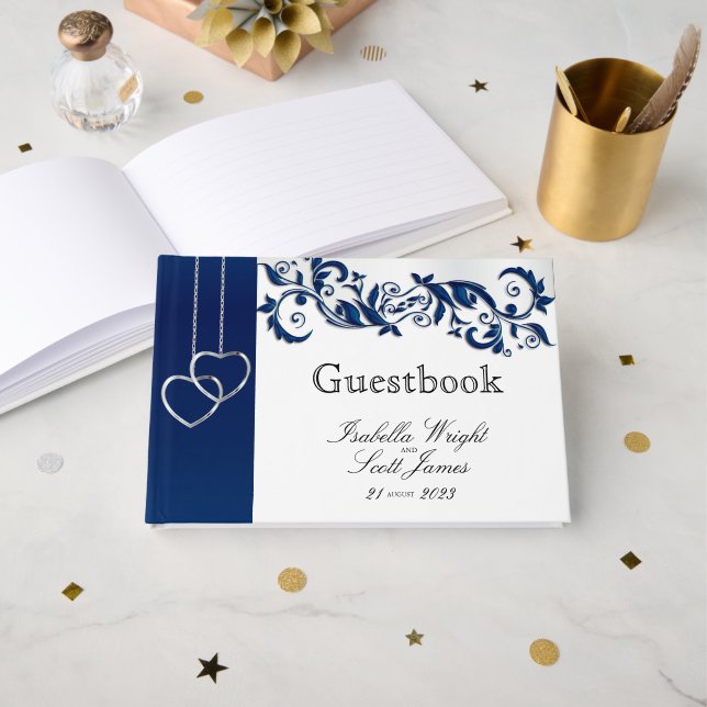 Marine Blue Floral Design - Livre d'or (Recto ouvert)