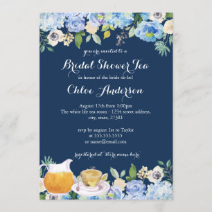 Marine Blue Floral Teacup Invitation de la douche