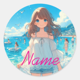 Marine Blue Girl Runder Aufkleber
