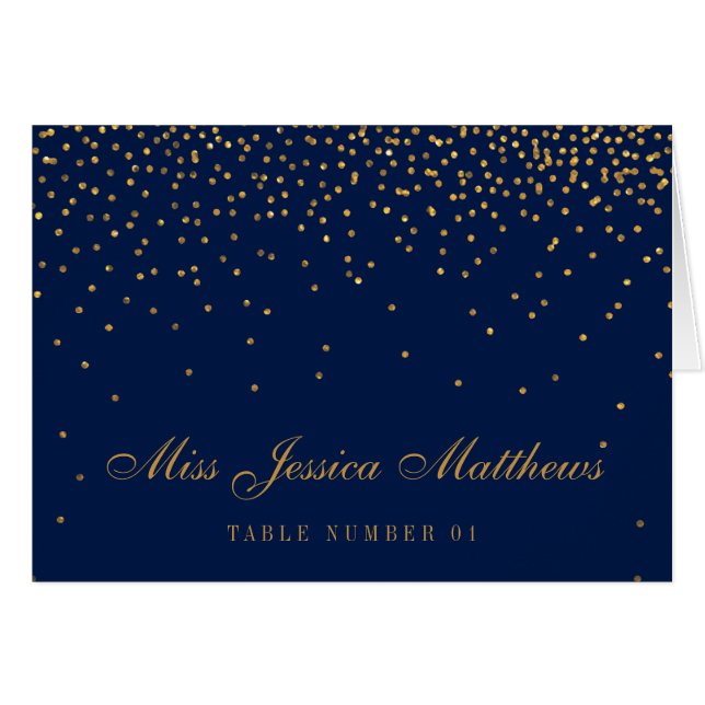 Marine Blue & Glam Gold Confetti Mariage Cartes de (Devant Horizontal)