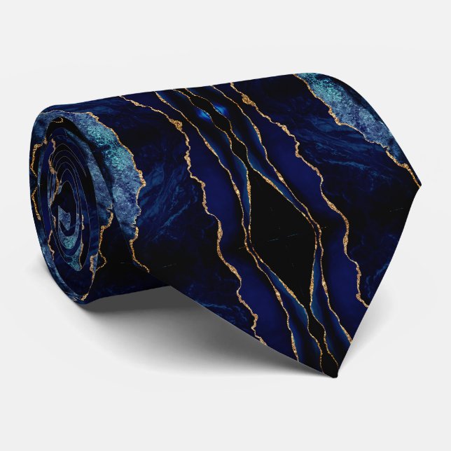 Marine Blue Gold Cravate moderne (Roulé)
