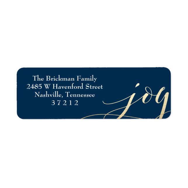 Marine Blue Gold Faux Foil Joie Étiquette de adres (Devant)