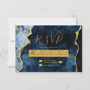 Marine Blue Gold Foil Agate Mariage RSVP Réponse