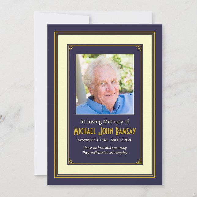 Marine Blue Gold Ivory Photo Faire-part de la mort (Devant)