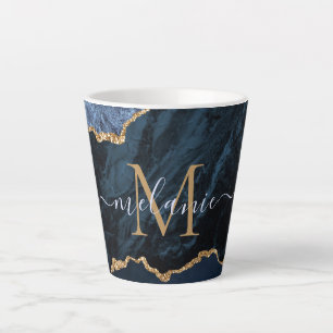 Marine Blue Gold Marbre Votre Lettre Nom Latte Mug