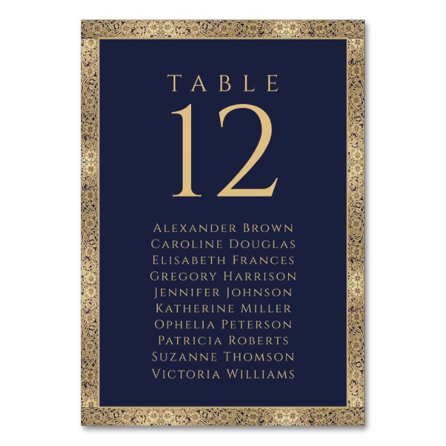 Marine Blue Gold Roses Invité Nom du siège Carte (Par défaut)