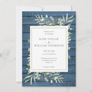 Marine Blue Greenery Gold Rustic Faire-part de mar