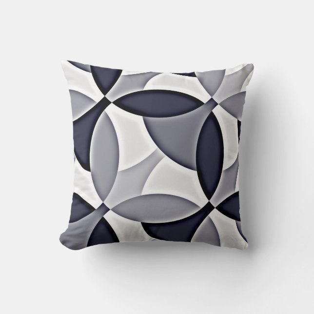 Marine Blue Grey & White Geo-Abstrait Coussin (Recto)