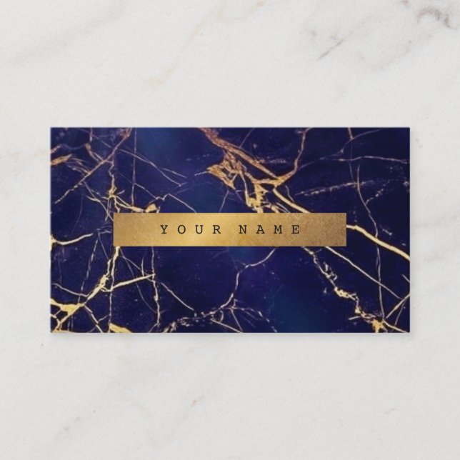 Marine Blue Grungy Gold Marble Vip Carte de visite (Devant)
