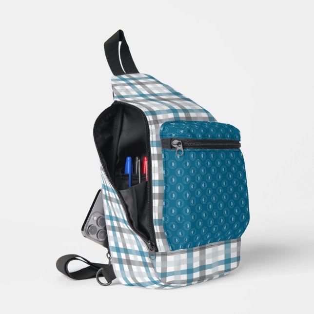 MARINE BLUE LIGHT & DARK GRAU KARIERT PATTERN CROSSBODY BAG (Offen)