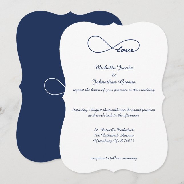 Marine Blue Love Infinity Wedding Invitations (Devant / Derrière)