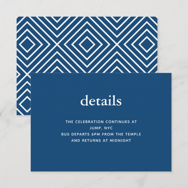 Marine Blue Modern Bar Mitzvah II Invitation Inser (Devant / Derrière)