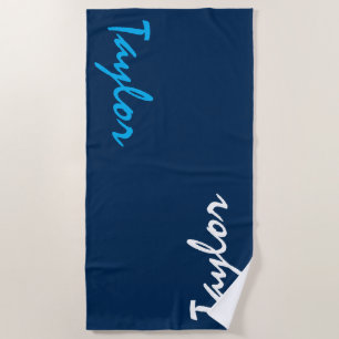 Marine Blue Nom personnalisé Serviette de plage pe