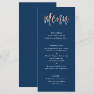 Marine Blue & Rose Gold glam Chic Mariage Menu