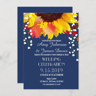 Marine Blue Rustic Sunflower Invitations de mariag