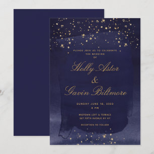 Marine Blue Sapphire & Gold Faire-part de mariage