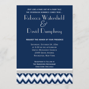 Marine Blue & Silver Mod Chevron Faire-part de mar