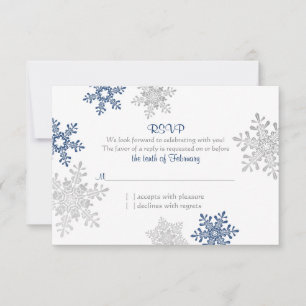 Marine Blue Silver Snowflake Hiver Mariage RSVP