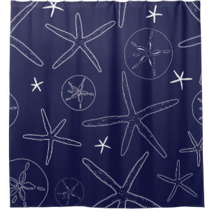 Marine Blue Starfish & Sand Dollar Douche rideau