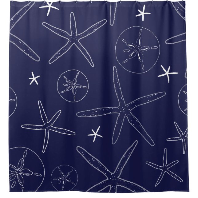 Marine Blue Starfish & Sand Dollar Douche rideau (Devant)