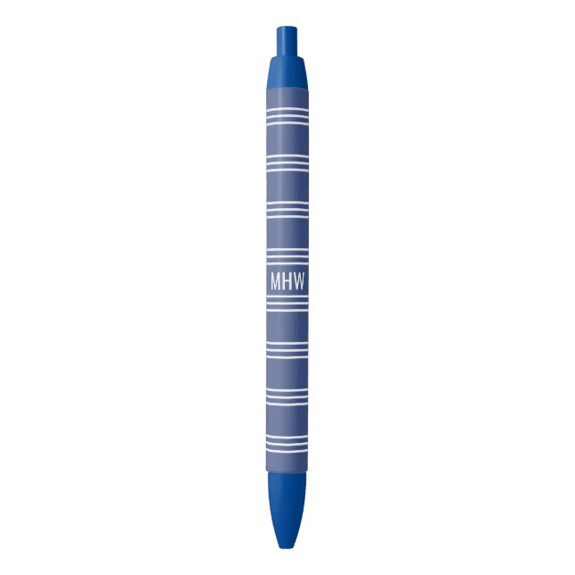 Marine Blue Stripes benutzerdefinierte Monogramm-P Kugelschreiber (Vorderseite Vertikal)