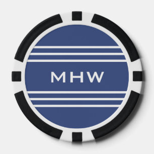Marine Blue Stripes jetons de poker monogramme per