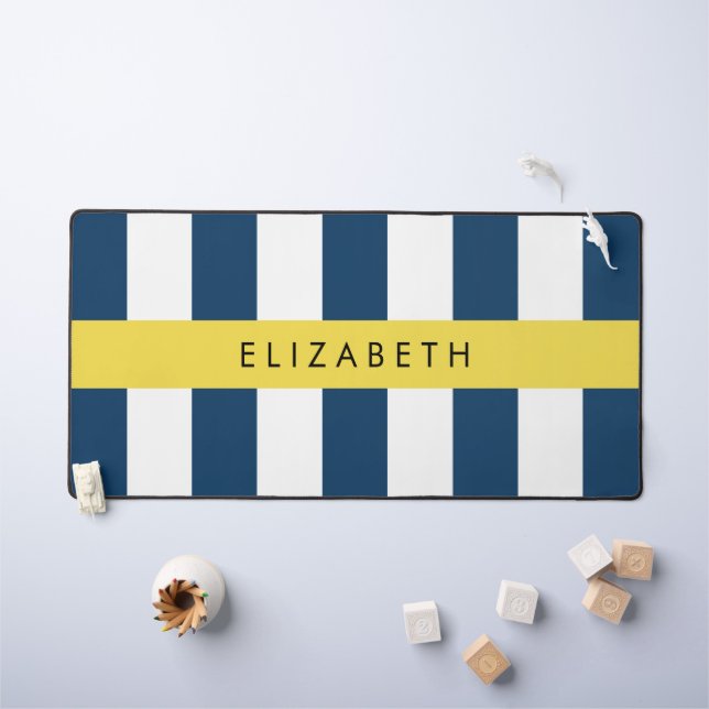 Marine Blue Stripes, Motif rayé, Votre nom (Tableau pour enfants)
