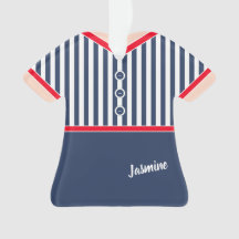 Marine Blue Stripes Red Trim Athletic Tennis Outfi