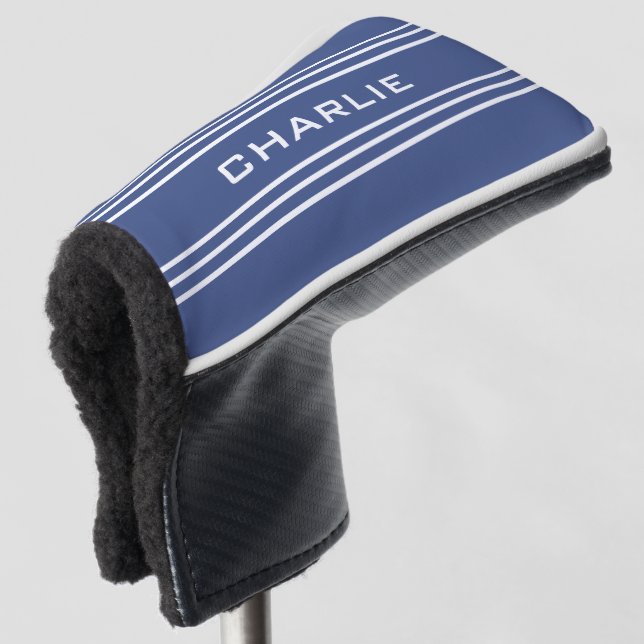 Marine Blue Strips kundenspezifische Monogramm Put Golf Headcover (3/4 Vorderseite)