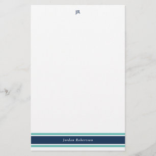 Marine Blue Turquoise Monogramme papeterie