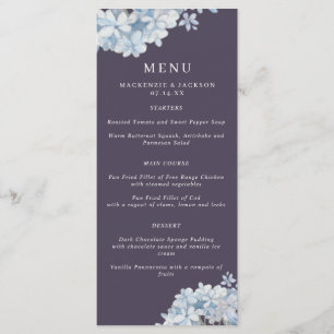 Marine Blue Watercolor Hydrangeas Mariage Menu